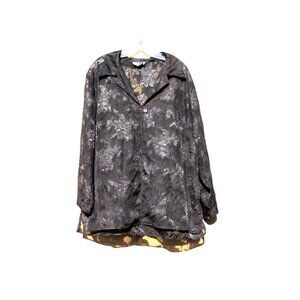 Vtg Over Blouse 1X Shear Long Sleeve Dressy One Button Cover Up 1980s Cocktail